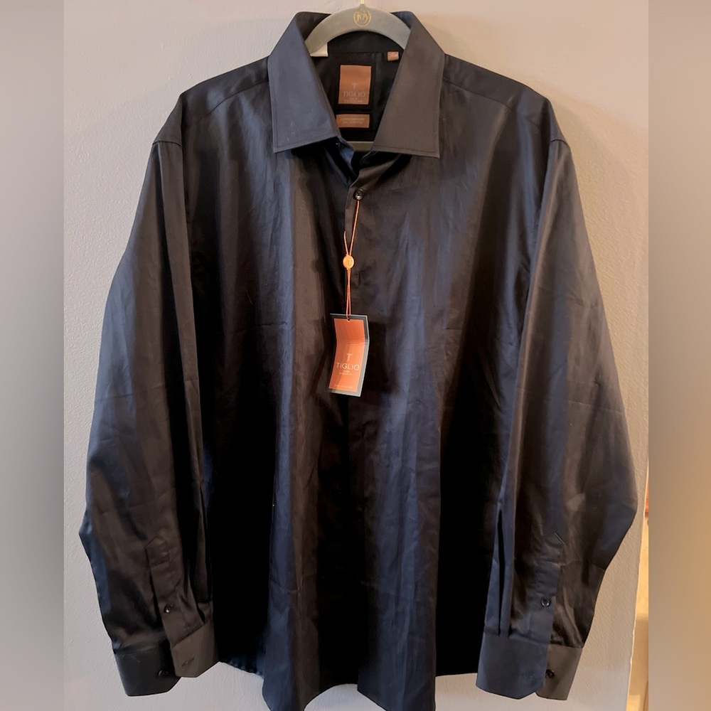 NWT TIGLIO ITALY MEN FASHIONABLE FRENCH CUFF SHIRT BLACK. SIZE 18 34/35 F8